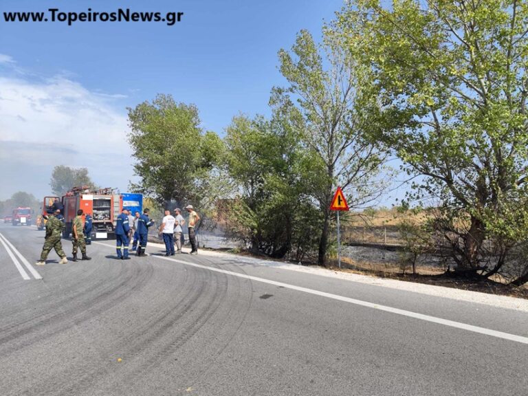 Πυρκαγιά στην Επαρχιακή Οδό Ξάνθης-Καβάλας από σκασμένο λάστιχο φορτηγού